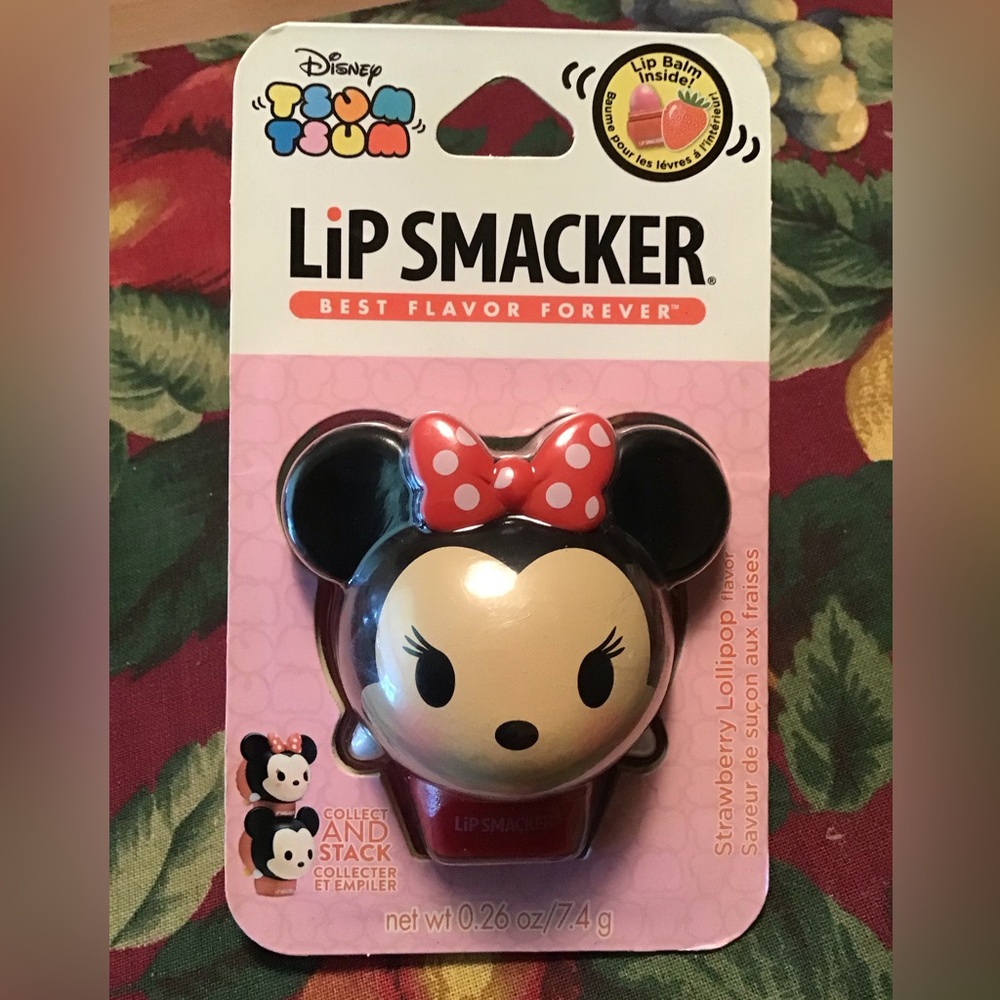 LIP SMACKER NWT DISNEY MINNIE MOUSE EMOJI STRAWBERRY LOLLIPOP LIP BALM